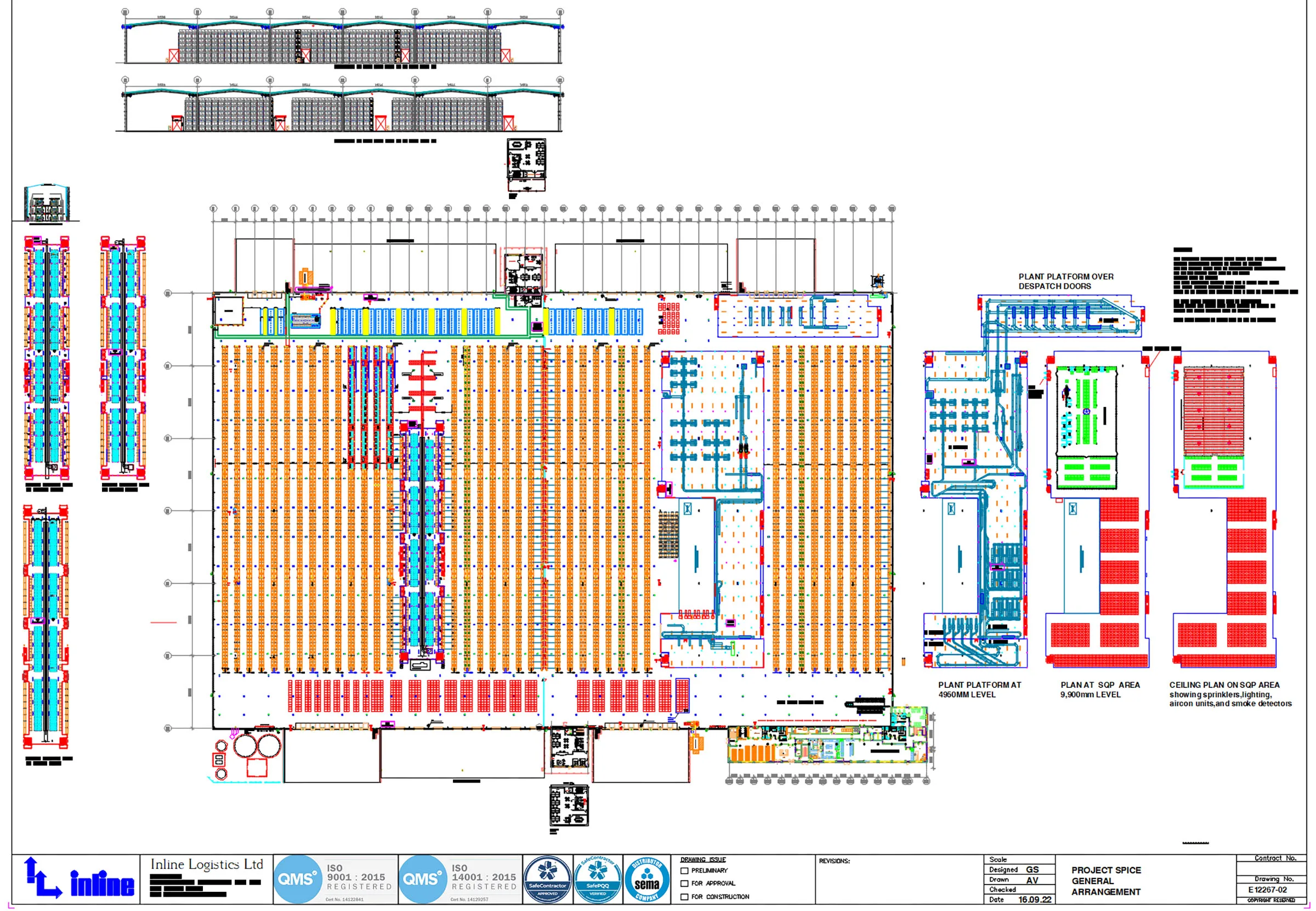 Warehouse logistical floor plan with detailed sections.