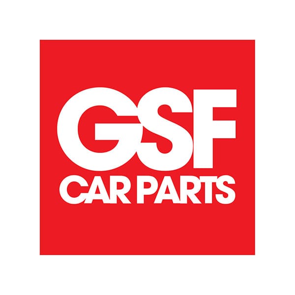 GSF Car Parts logo in red and white.