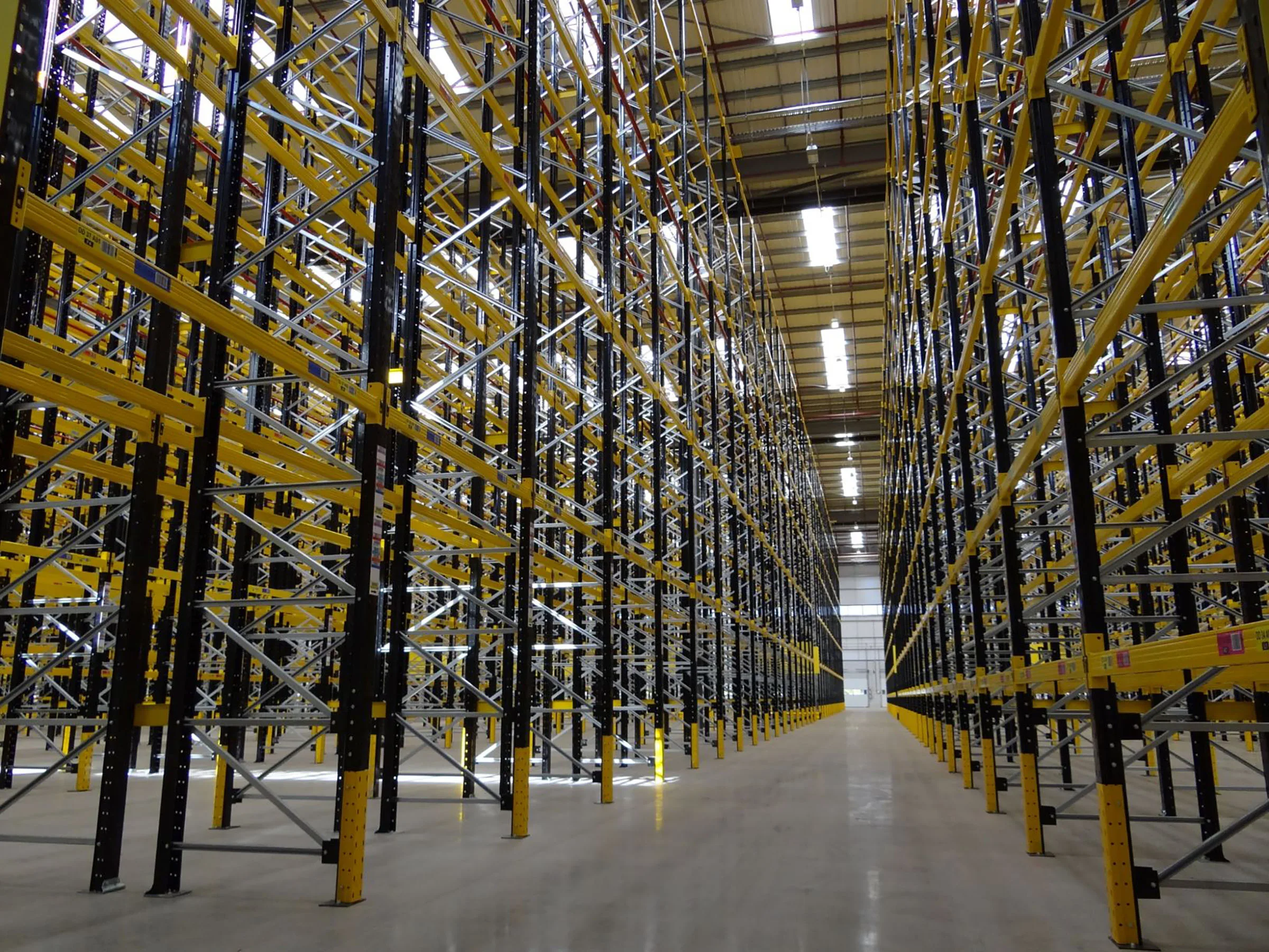 Empty warehouse shelving ready for storage.